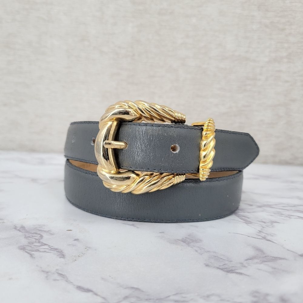 Worthington Vintage Gray Leather Belt with Gold Toned Buckle